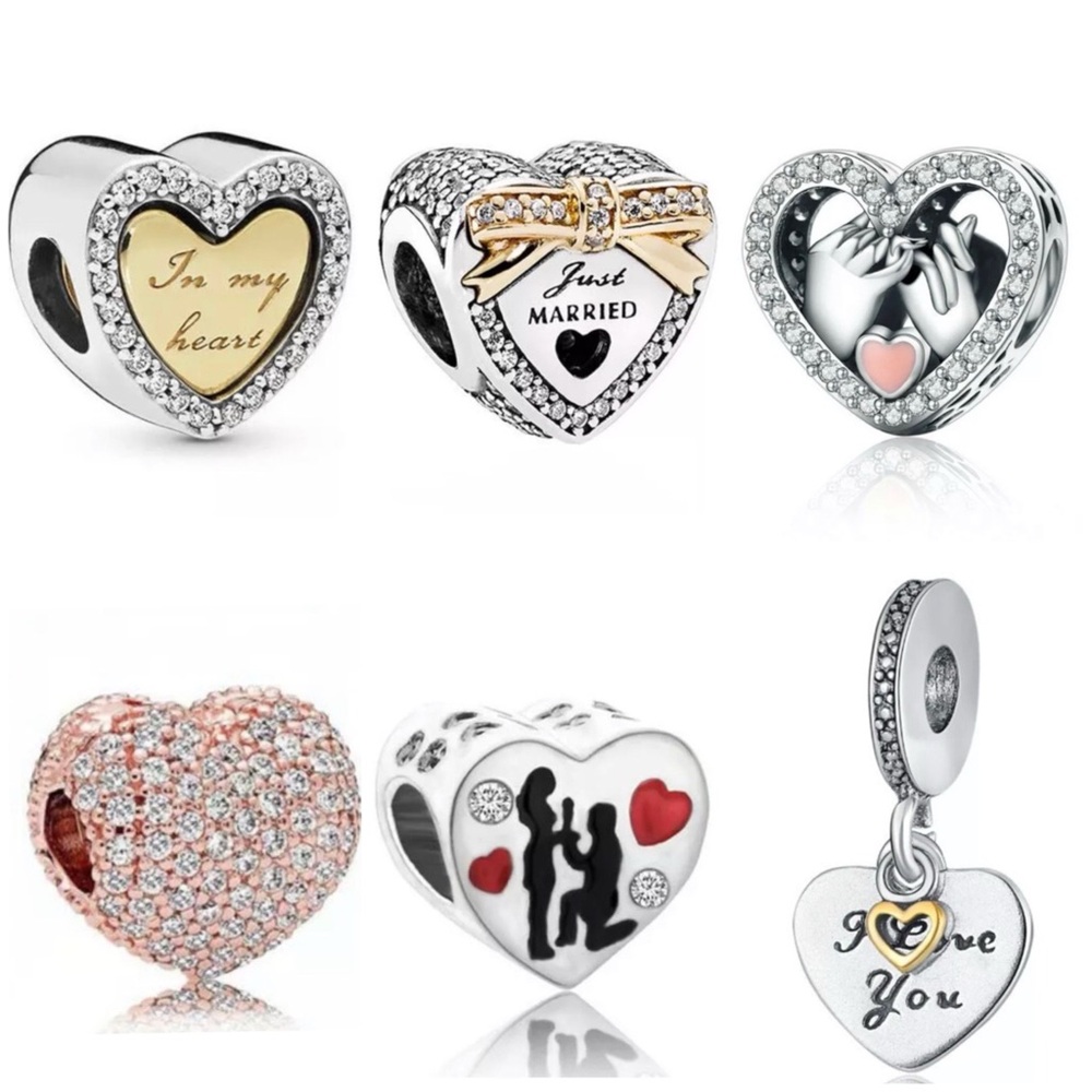 6 Sparkling Heart Just Married Collection Charm Bundle /Not Pandora